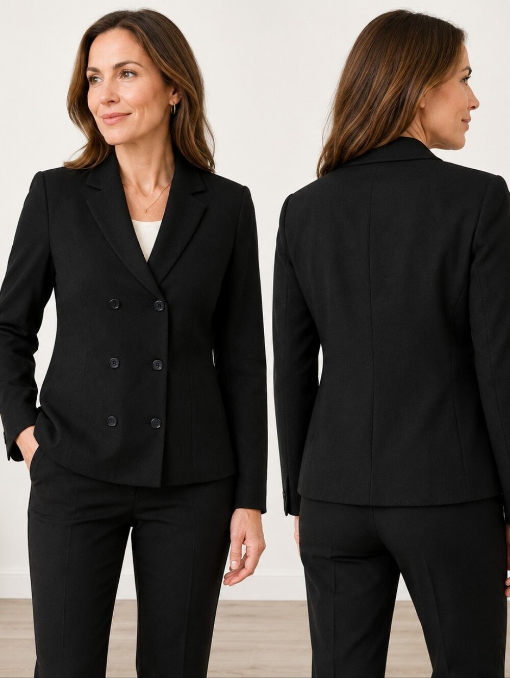 Bill Blass Suits Black Wool Double-Breasted Blazer Size 8 Corporate Chic • Quiet